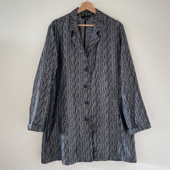 Vtg 90s SUN KIM Black White Patterned Jacquard Button Up Blazer Jacket Sz XL USA - Picture 1 of 14